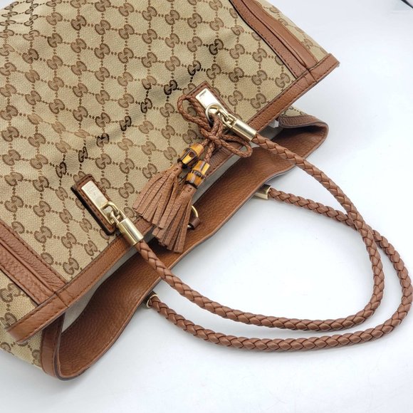 100% Authentic Gucci Leather Canvas Brown Tote Bag - Picture 5 of 16